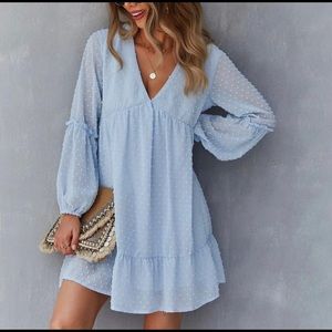 NWOT frilly baby blue swiss dot dress